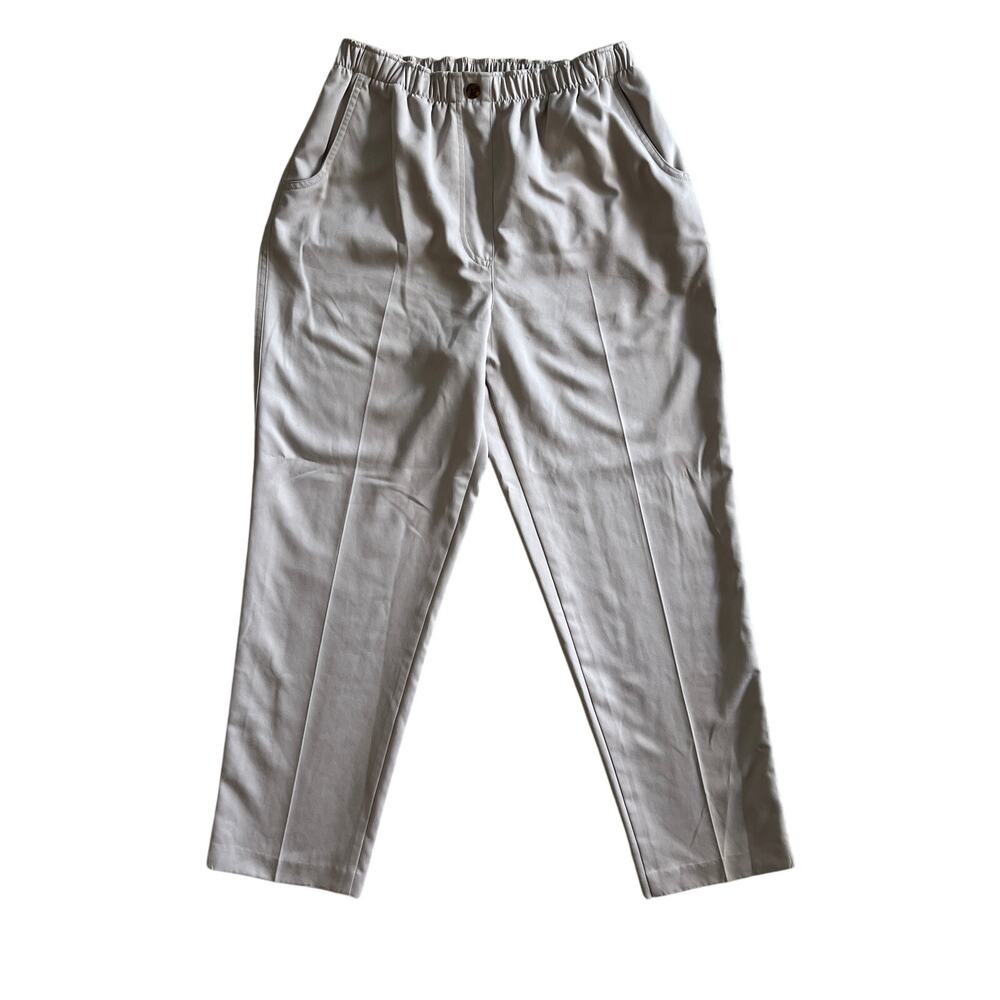 ALA Beige Elastic Waist Straight Leg Pants womens Size 8 - Picture 2 of 9